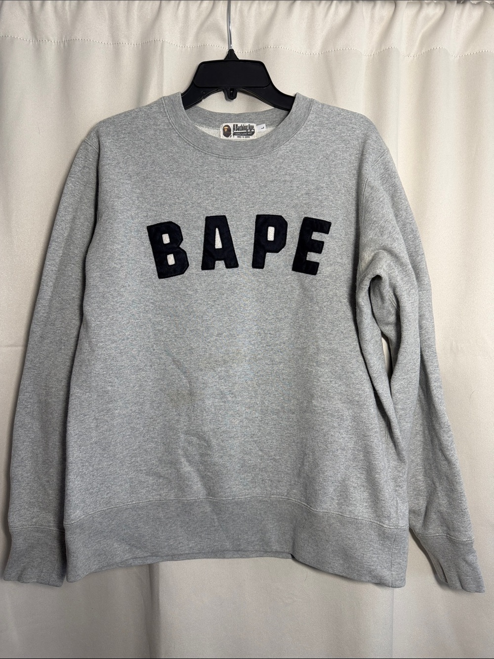 A Bathing Ape BAPE Crewneck Sweatshirt Ape Elbow Patch Gray Large